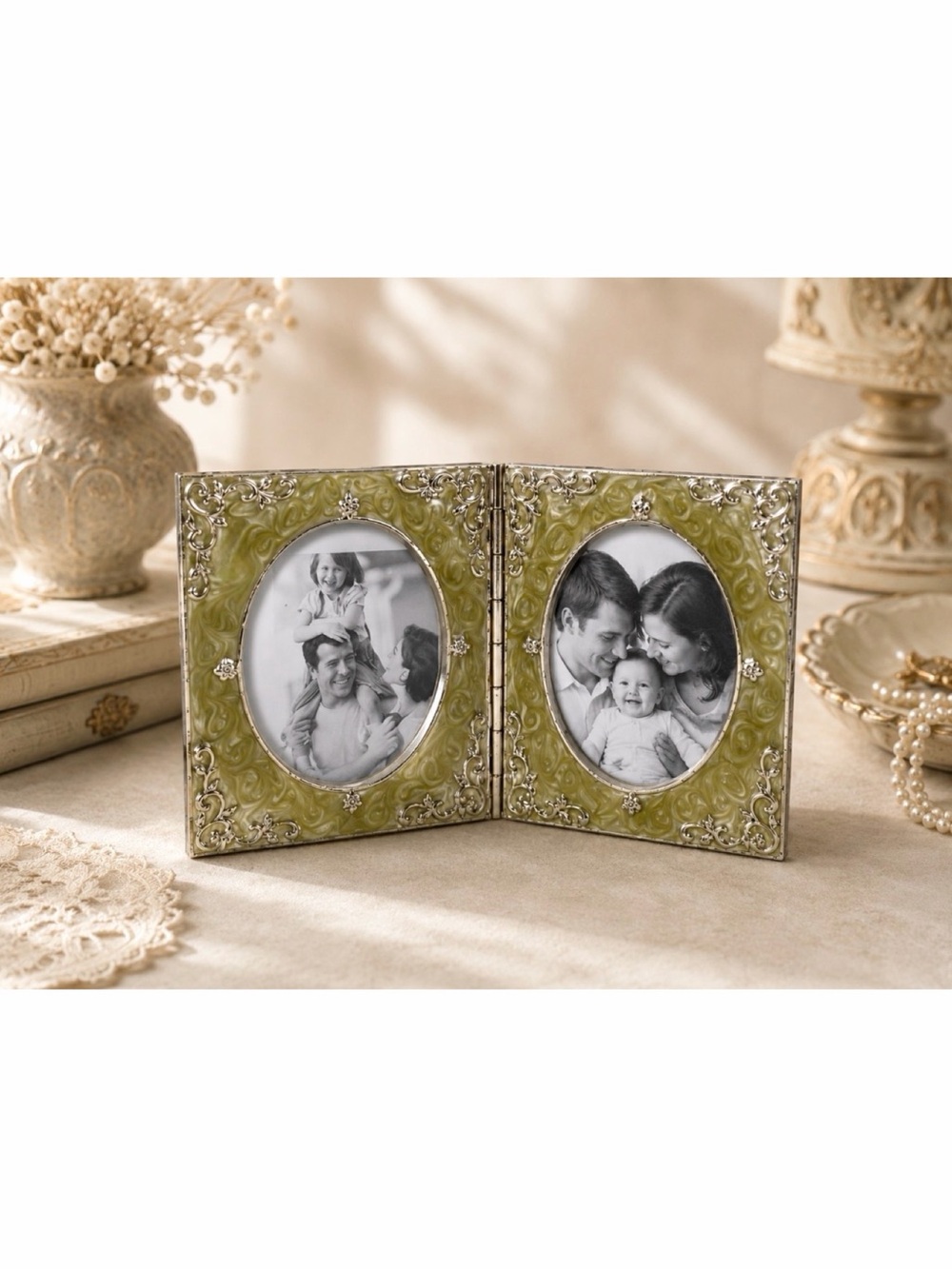 (NIB) AARON BROTHERS • Silver/Gold Ornate 2x3 Oval Opening Double Photo Frame